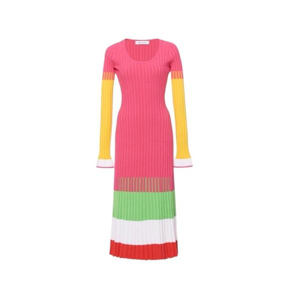 Prabal Gurung Dresses & Skirts - PRABAL GURUNG Striped Ribbed Bodycon Midi Dress In Pink Color Block XS